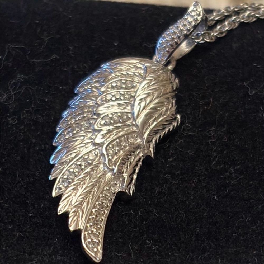 Sterling Silver and Diamond Wing Pendant Necklace